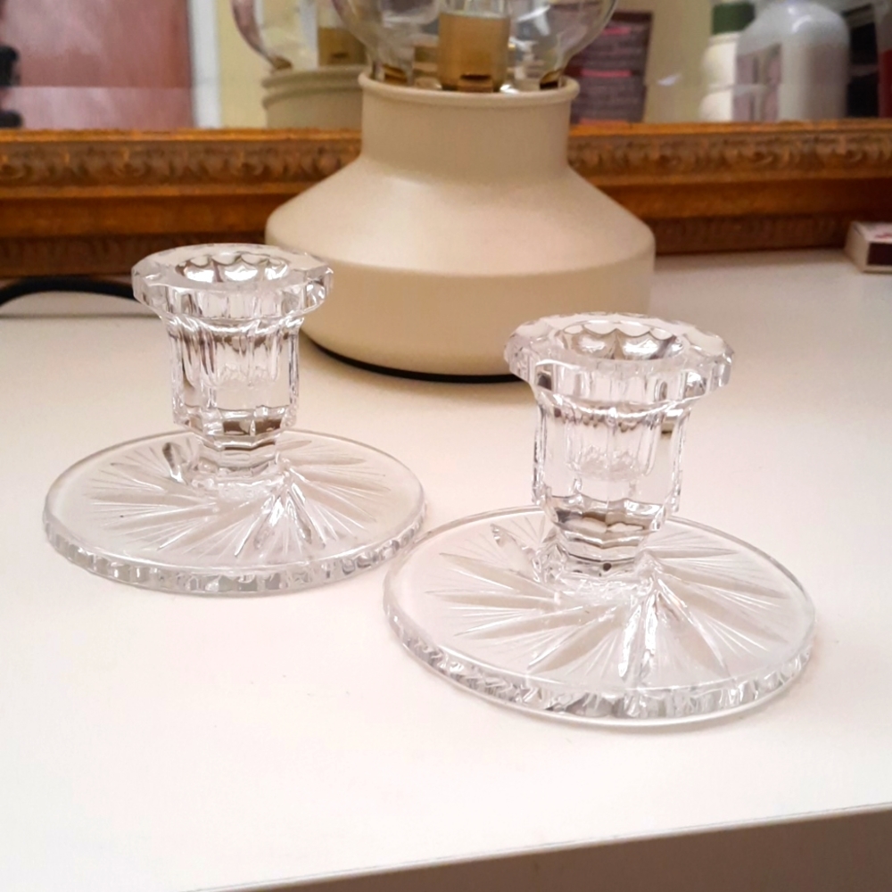 Set of 2 crystal candle holders + 2 candles
